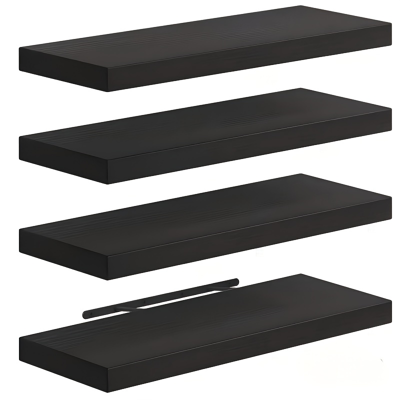 floating shelves wall mounted with hidden brackets 4 pack brown wood wall decor easy assembly space saving shelf for bathroom living room kitchen bedroom