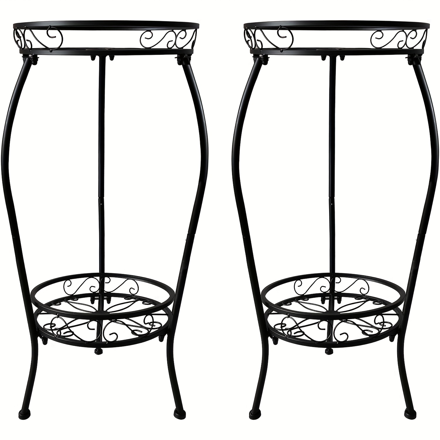 TEMU Set Of 2, 28-inch Tall Plant Stands Suitable For Indoor And Outdoor Use, Featuring Sturdy Black Metal Construction That Resists Rust. Two-tiered