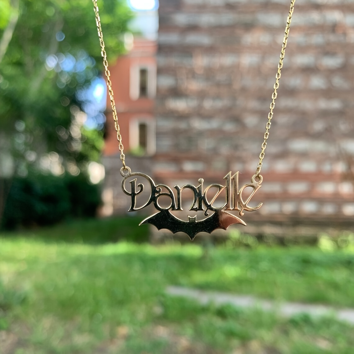 

Custom Bat Name Pendant Necklace, Gothic Style, Animal Theme, 18k Golden Plated Stainless Steel, No Mosaic, Festival Gift For Women - Versatile For All Seasons