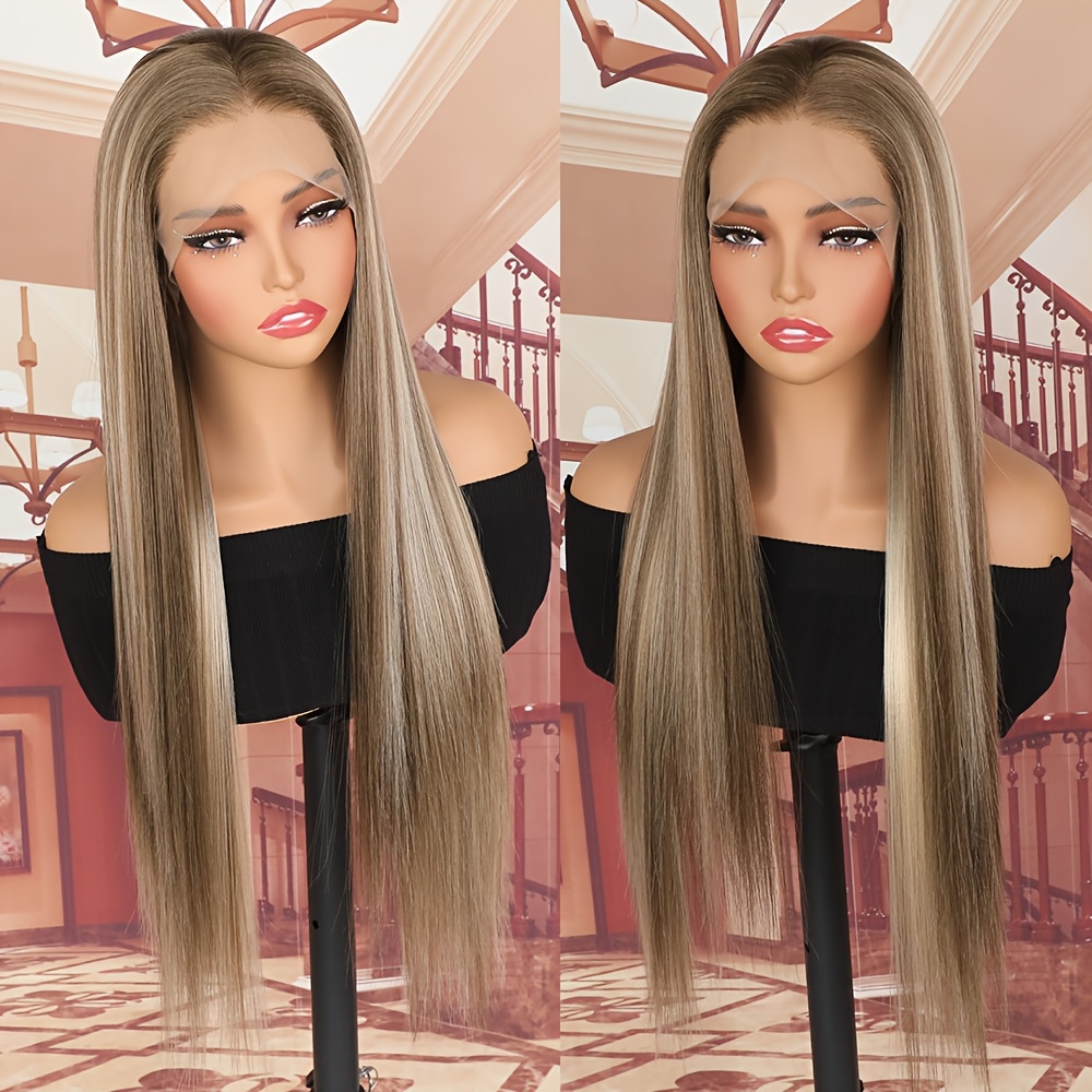 26inch hair highlights blonde color lace front wig - Temu display picture 2