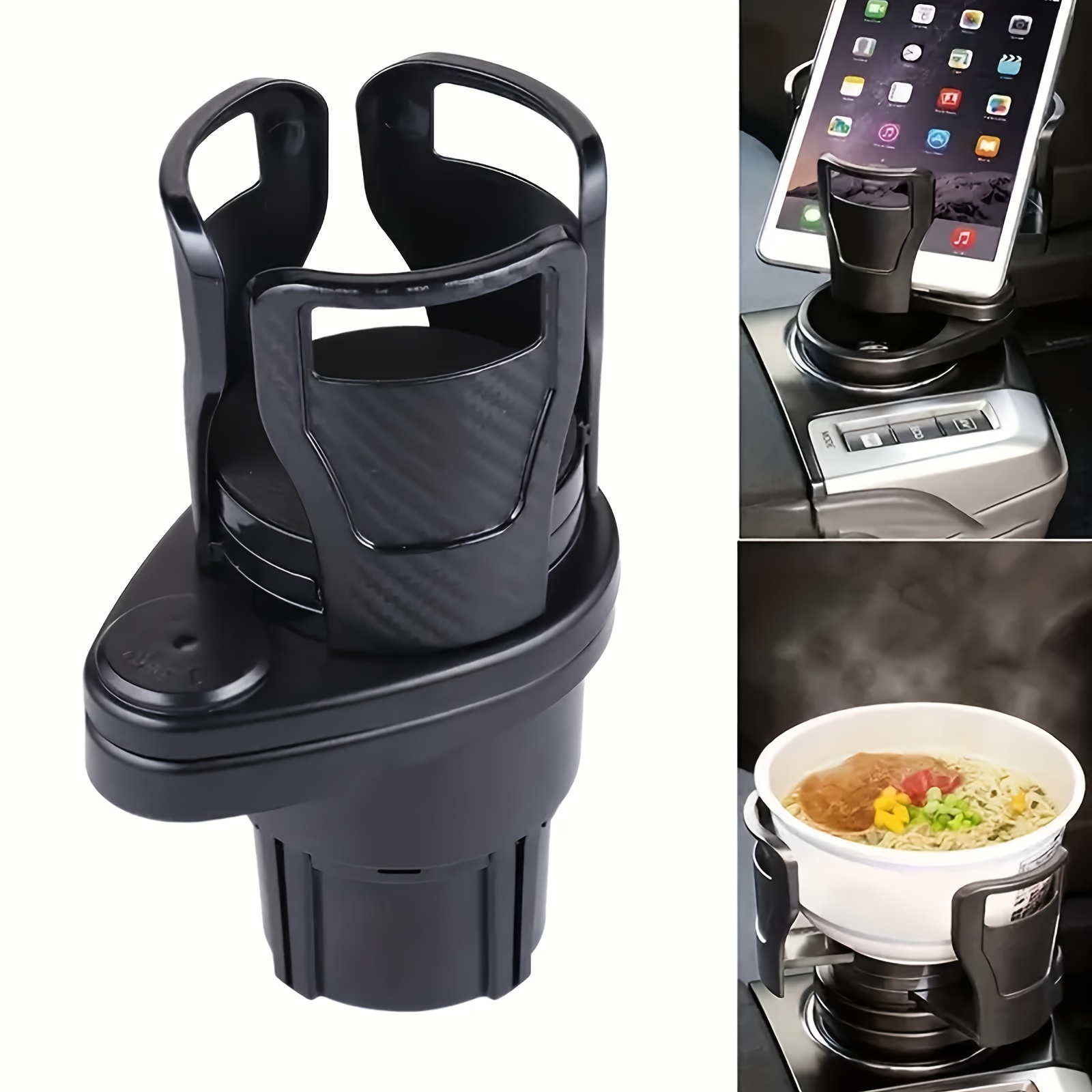 TEMU Prolongateur de porte-gobelet de voiture, porte-gobelet double multifonctionnel réglable avec support de téléphone pour adaptateurs de voiture