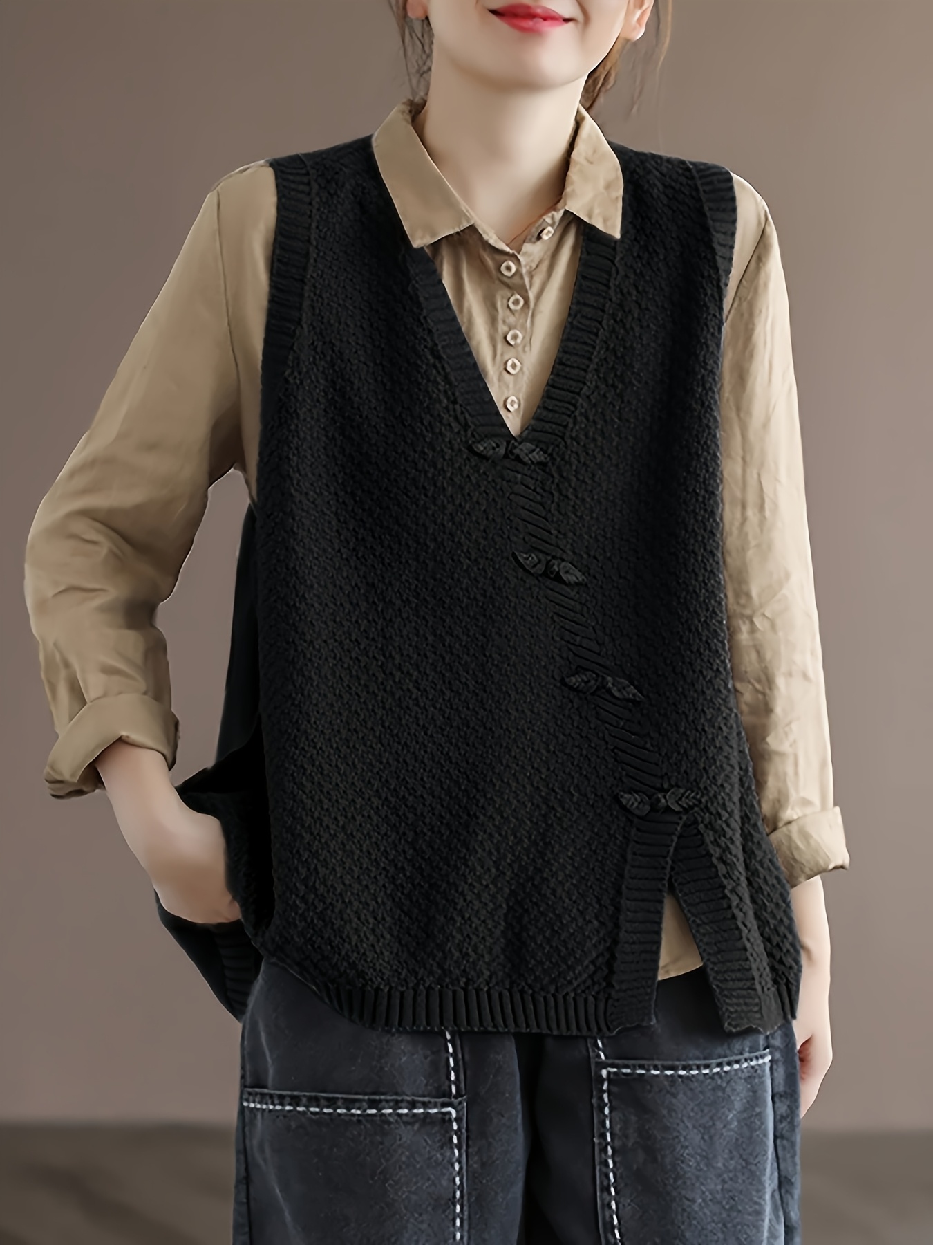 plus size womens lightweight v neck cardigan vest elegant Temu