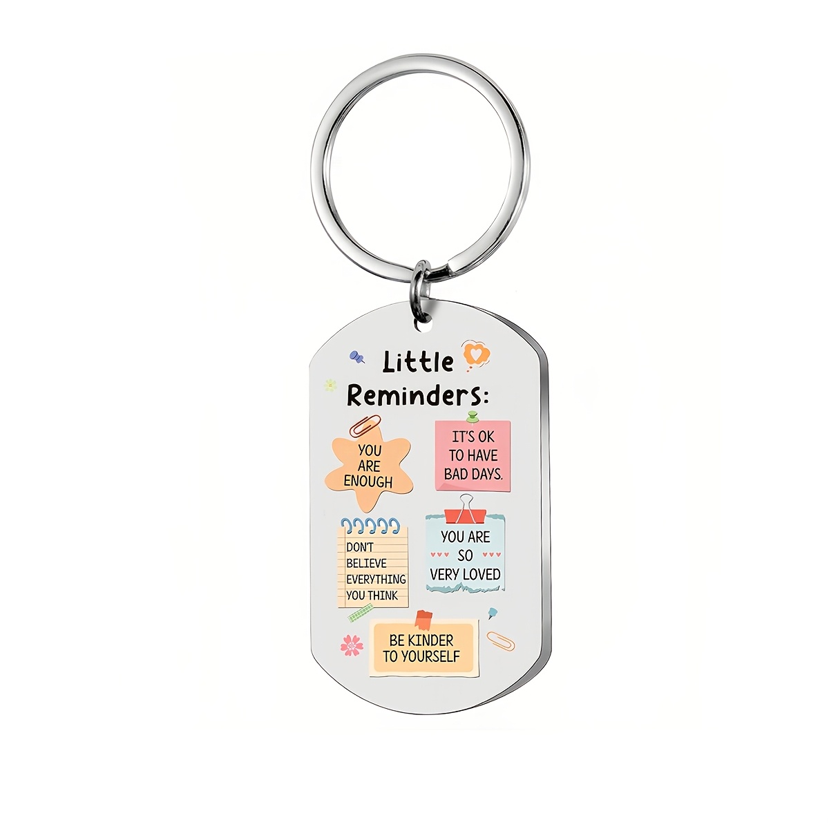 TEMU Porte-clés Affirmations Positives Petits Rappels Plaque d'Identification en Acier Inoxydable Cadeau d'Encouragement Mental pour Femmes et Amies