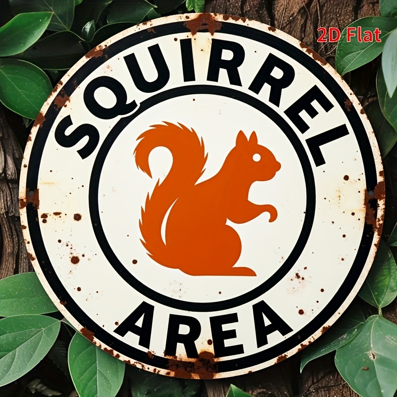 TEMU 2d Flat - A 2d Flat Metal Wall Decoration Featuring A Vintage Squirrel In The Squirrel Zone - Rustic Farmhouse Decor In Beige And Brown Design -