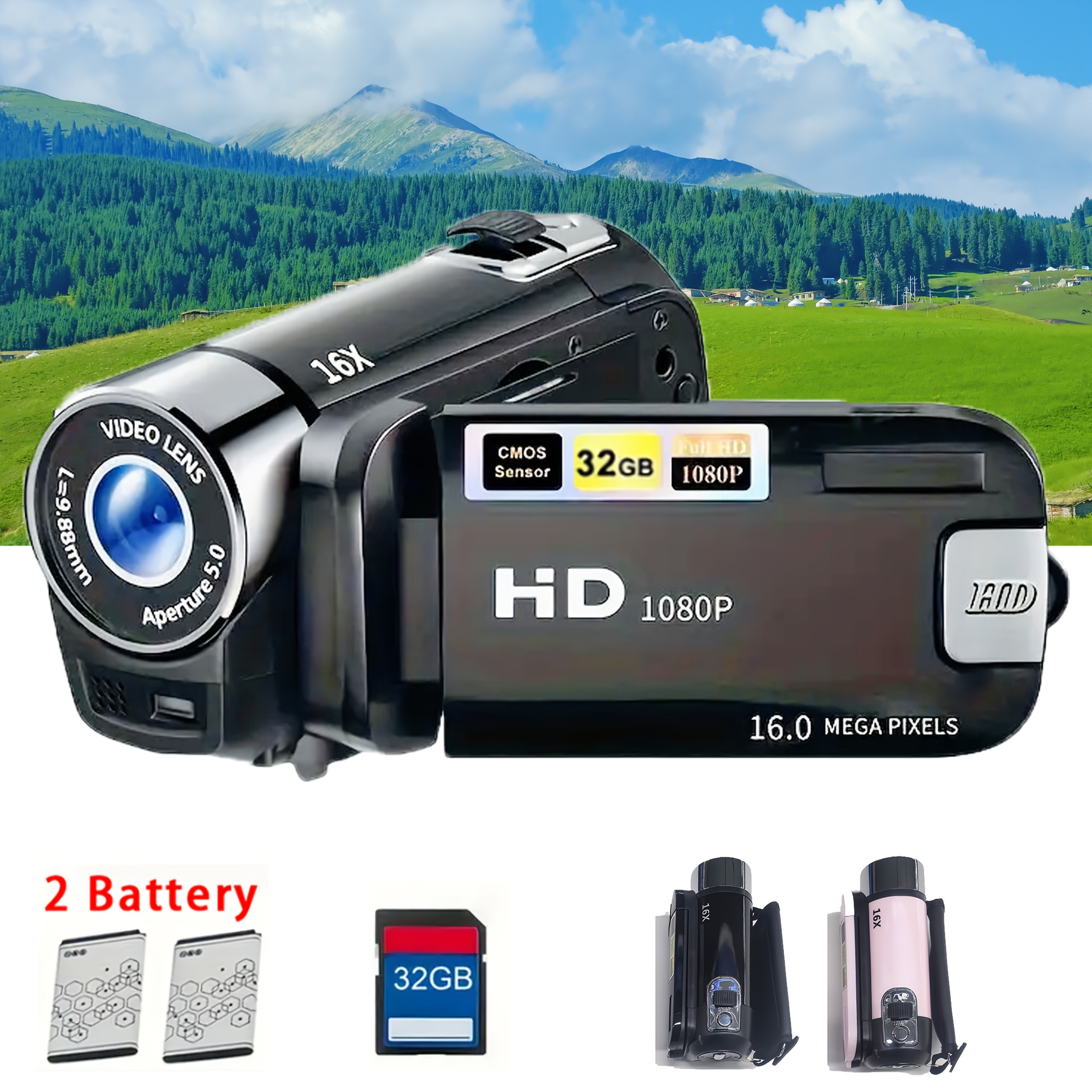 surprise gift 1080p digital camera portable camcorder hd wide angle   outdoor shooting   photos uploads to phone camera and camcorder combo 270 rotating led flip screen 32g card