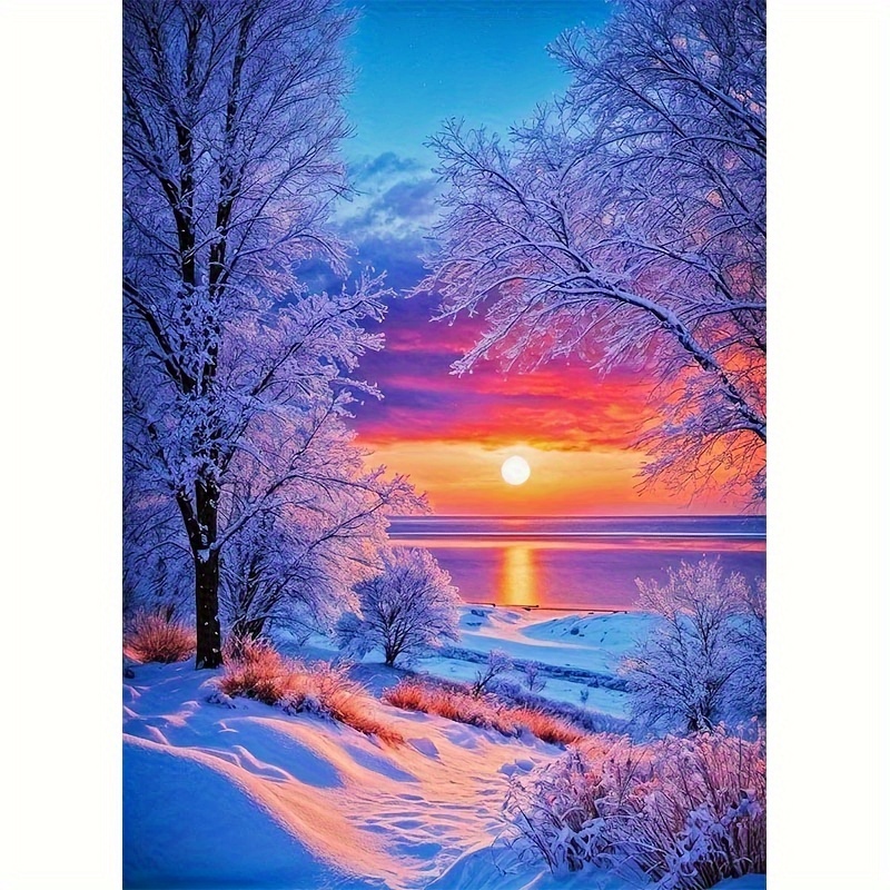 Image of 1pc 30x40cm Diy 5d Diamond Painting Kit, Winter Snow Scenery Picture, Drill Painting, Kit, Room Office Wall Decor