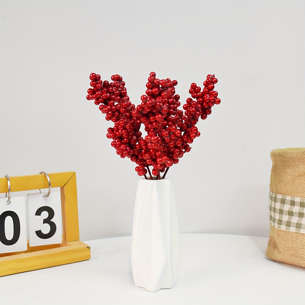 TEMU 6pcs Christmas Artificial Flowers With Red Berries, Artificial Flowers, Branches, Artificial Flowers, Christmas Tree Decorative Bouquets, Home