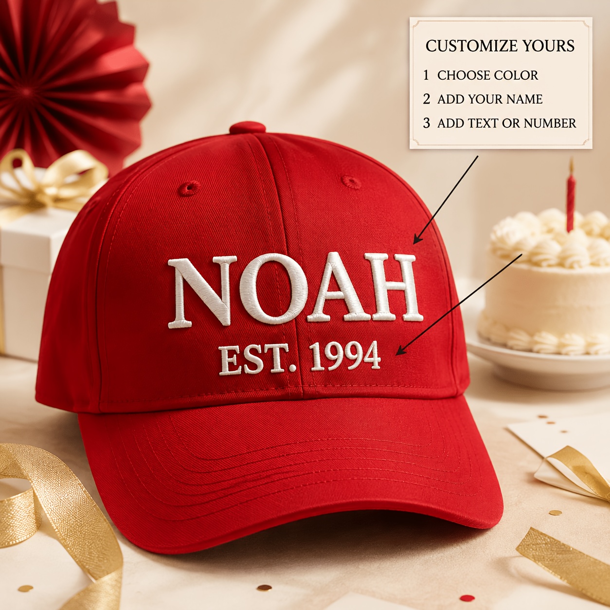Customizable Baseball Cap with Dual-Line Text Embroidery
