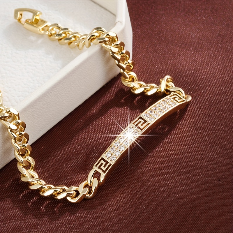 

Simple Style Cuban Chain Bracelet Inlaid Shiny White Zircon Elegant Punk Temperament Copper Hand Chain