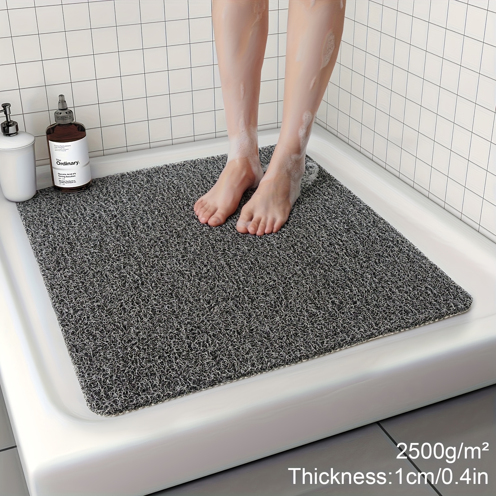 TEMU 1pc Extra Large Non-slip Shower Mat - Heavy-duty 2100-2500gsm Thick 0.4in/1cm Thick, 21x21 Inch (53x53cm) Bath Mat With Foaming Loofah Base,