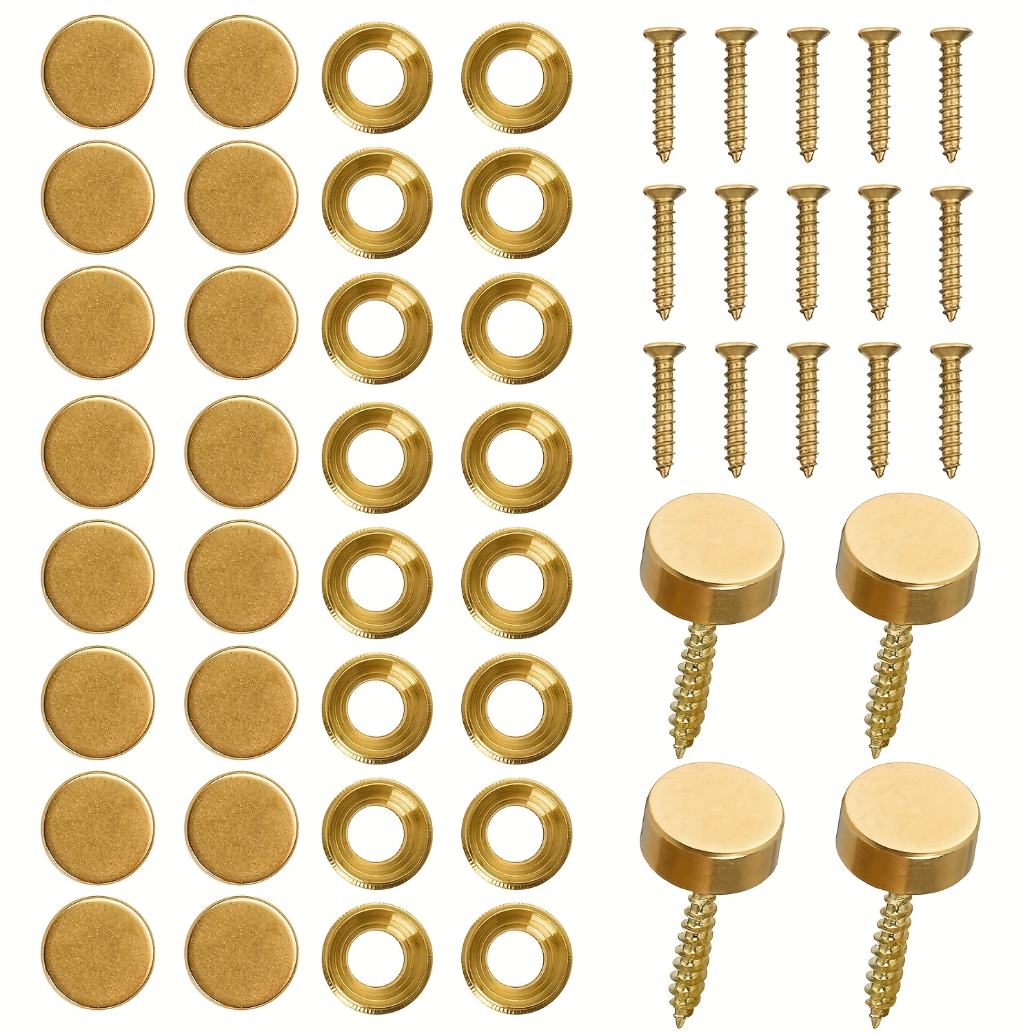 TEMU 16 Brass Decorative Screws With Cap, 12mm (1/2 Inch) Retro Mirror Decorative Cap Fixing Screw Cover, Used For Furniture Fixing, Wall Hanging And