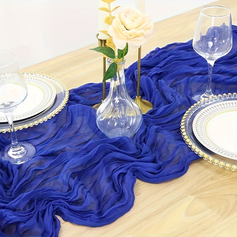 1pc Royal Blue Cheesecloth Tablecloth Suitable For Bridal Shower Decorations, Royal Blue Cheesecloth Tablecloth Wedding Runner Wedding Baptism Birthday Bohemian Table Decoration