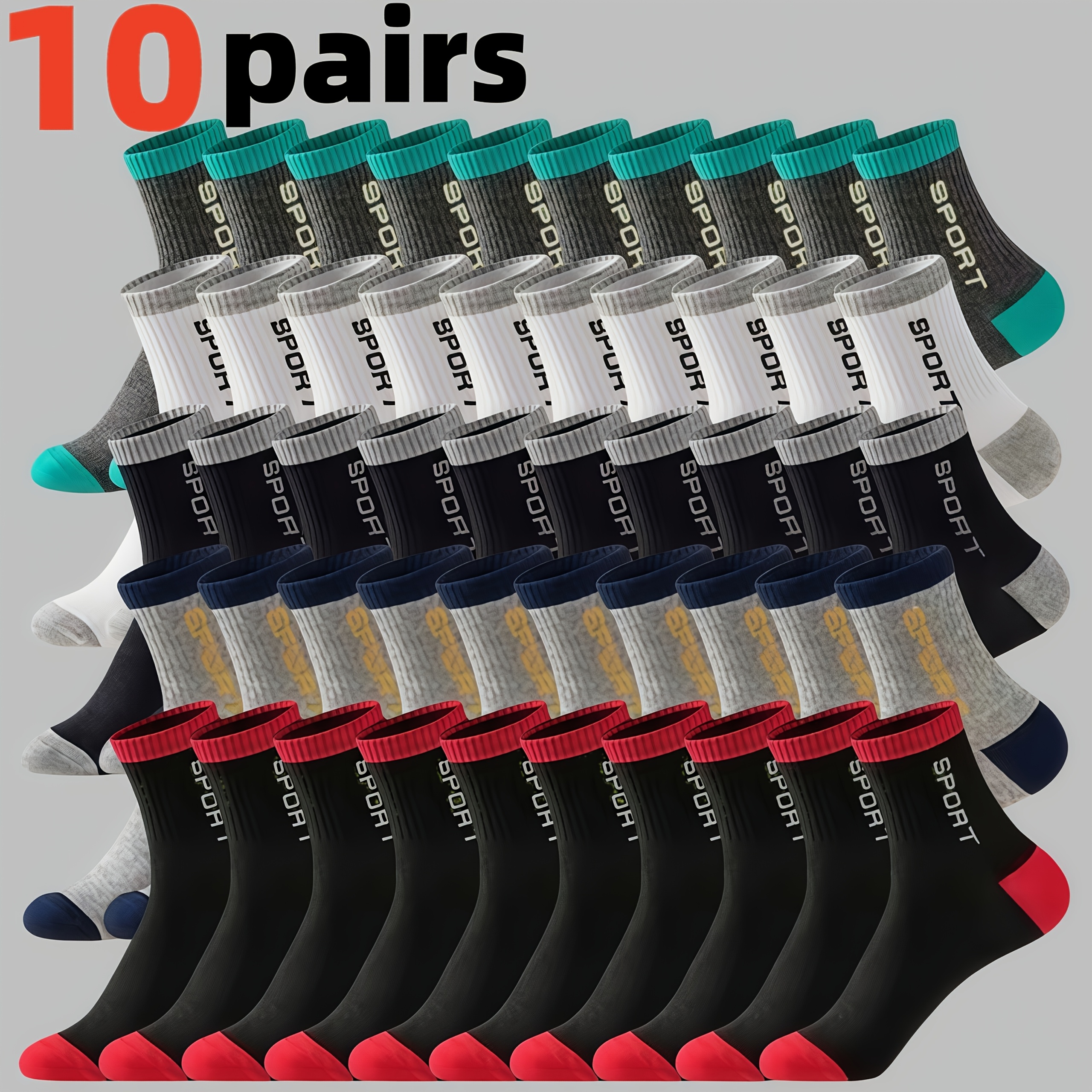 TEMU 10 Pairs 168-needle Knit Craft Athletic Socks, Men's Socks, Women's Socks, Boat Socks, Mid-calf Socks, Athletic Socks, Casual Socks, Breathable