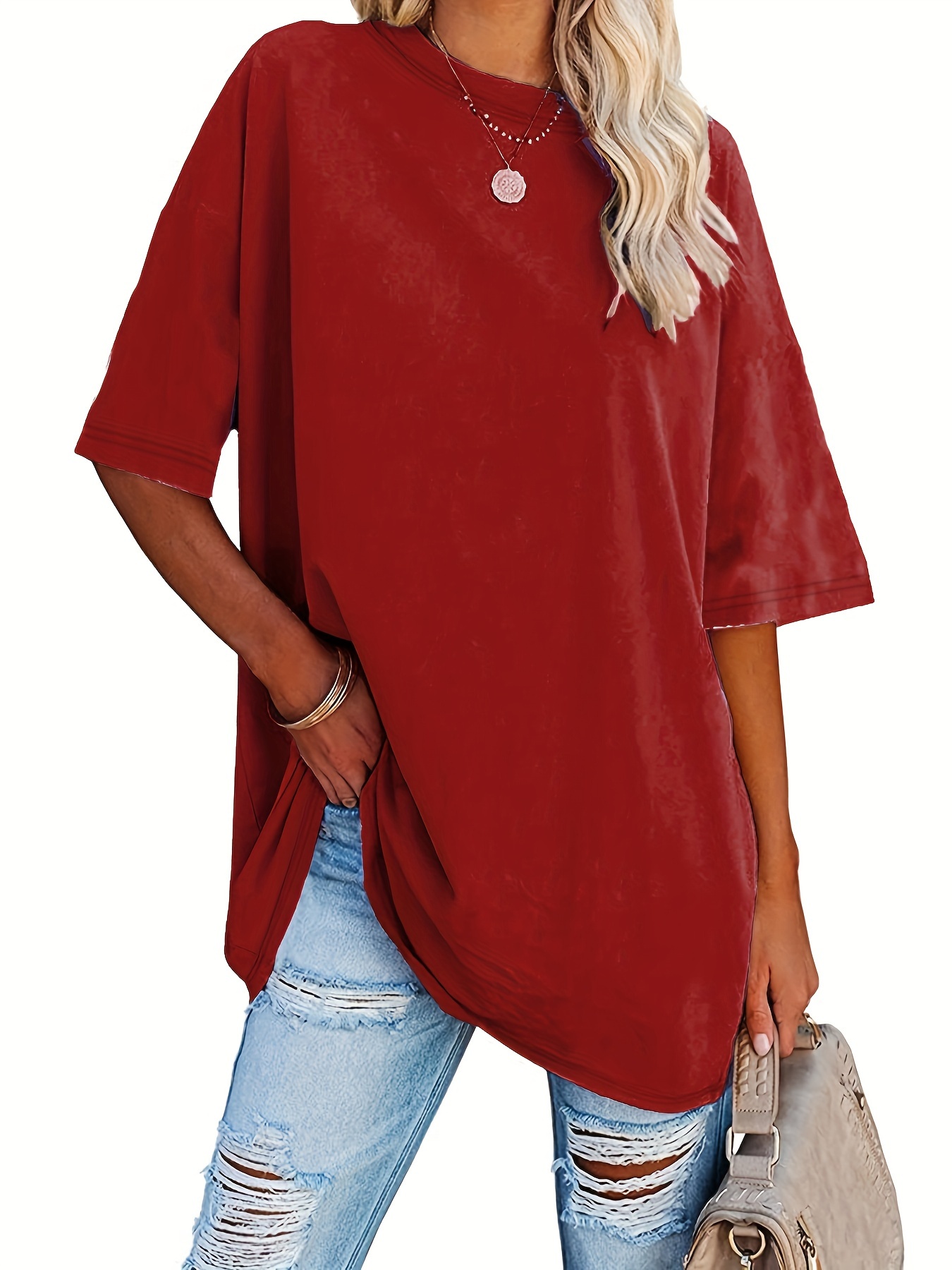 Plus Size Solid Simple T-Shirt, Casual Crew Neck Short Sleeve T-Shirt, Women's Plus Size?Clothing