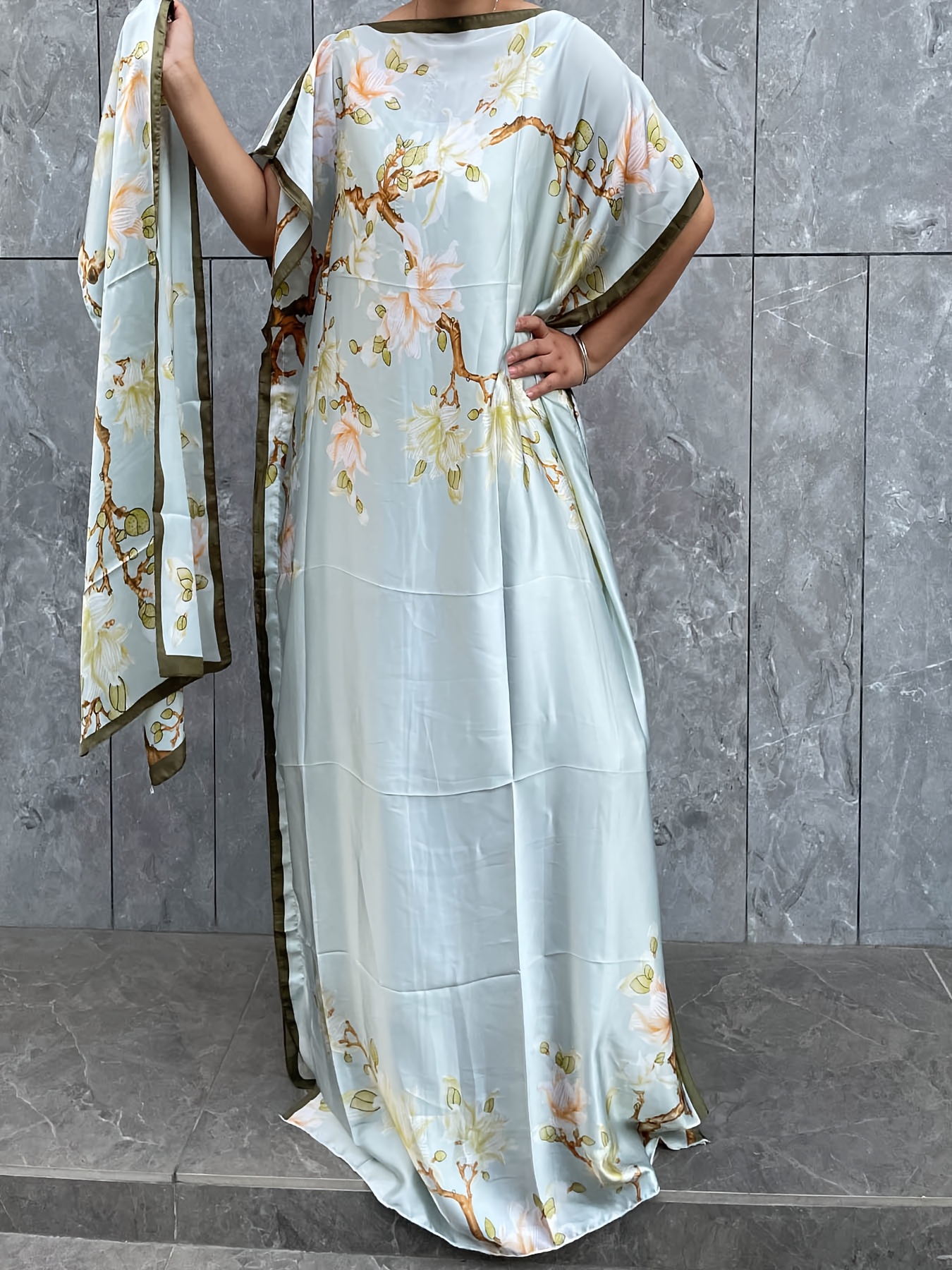 womens plus size floral tunic dress scarf elegant crew neck - Temu