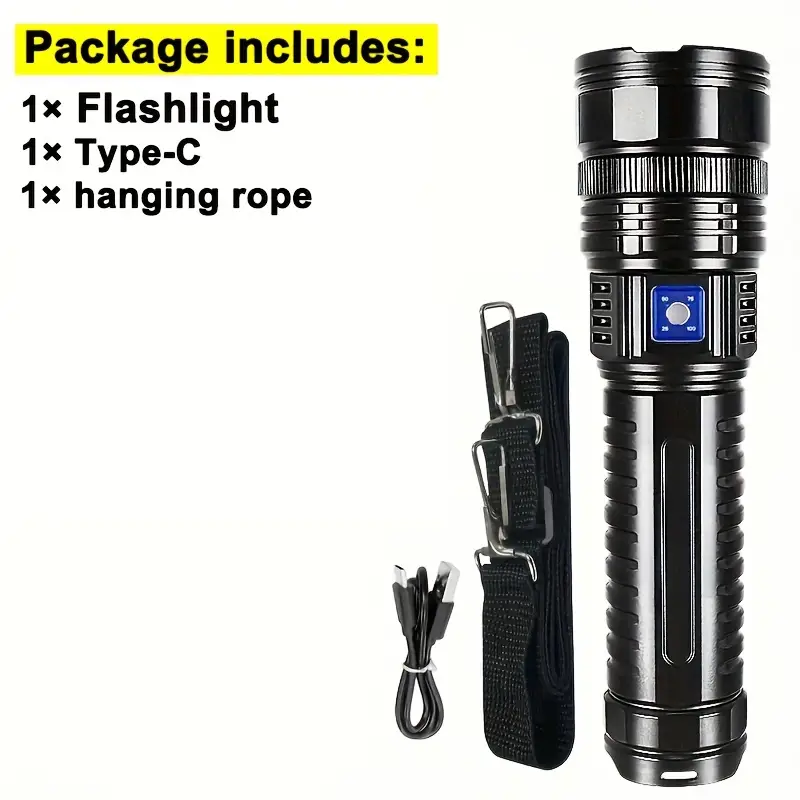 15000mah rechargeable led flashlight with cob light long range spotlight usb charging stainless steel 5 design hand strap included flashlight rechargeable