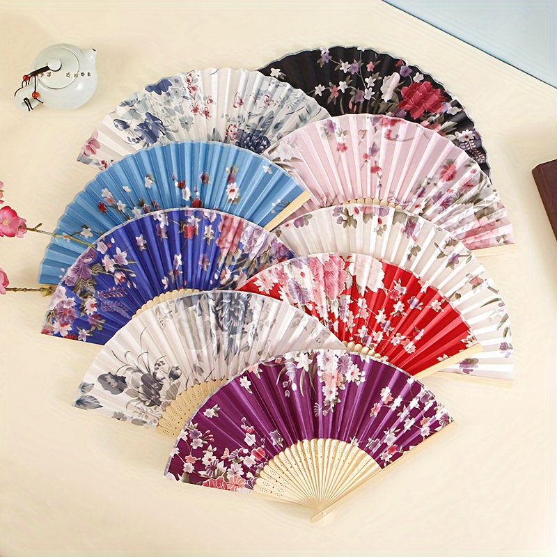 TEMU Vintage Chinese Folding Fans, Printed Ancient Style, Japanese Scenic Dance Performance Fans, Retro Handheld Fan Collection For Men & Women