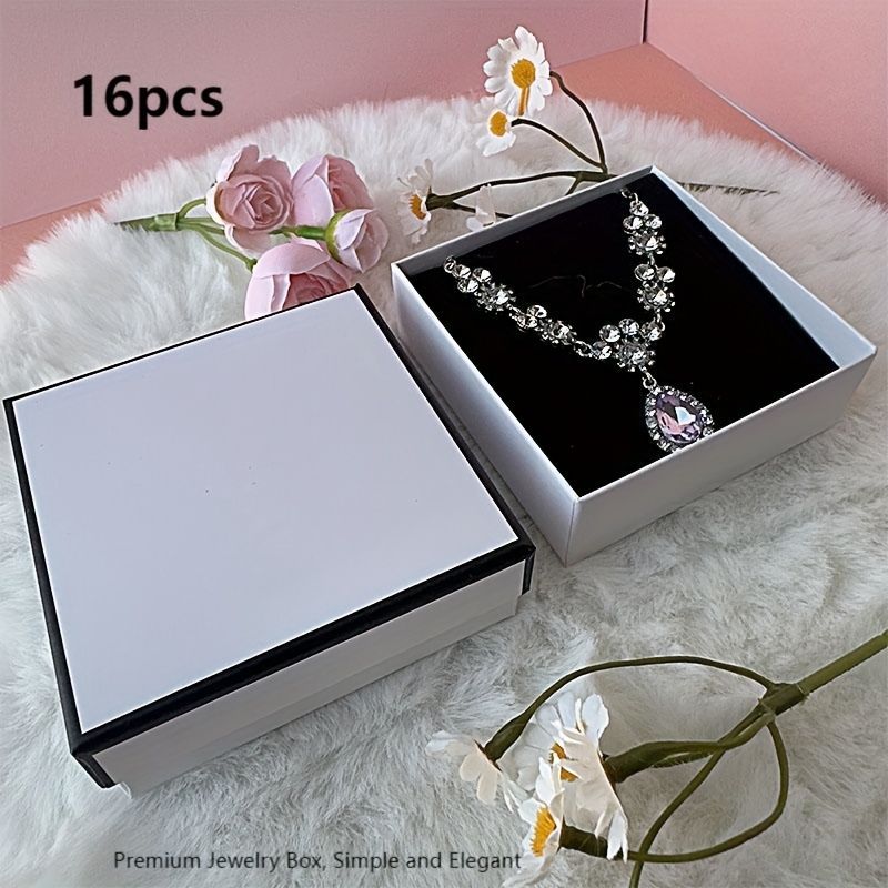 TEMU 16 piezas de cajas de papel para collares, cajas para colgantes, cajas para aretes y anillos, cajas de almacenamiento de joyería, cajas de