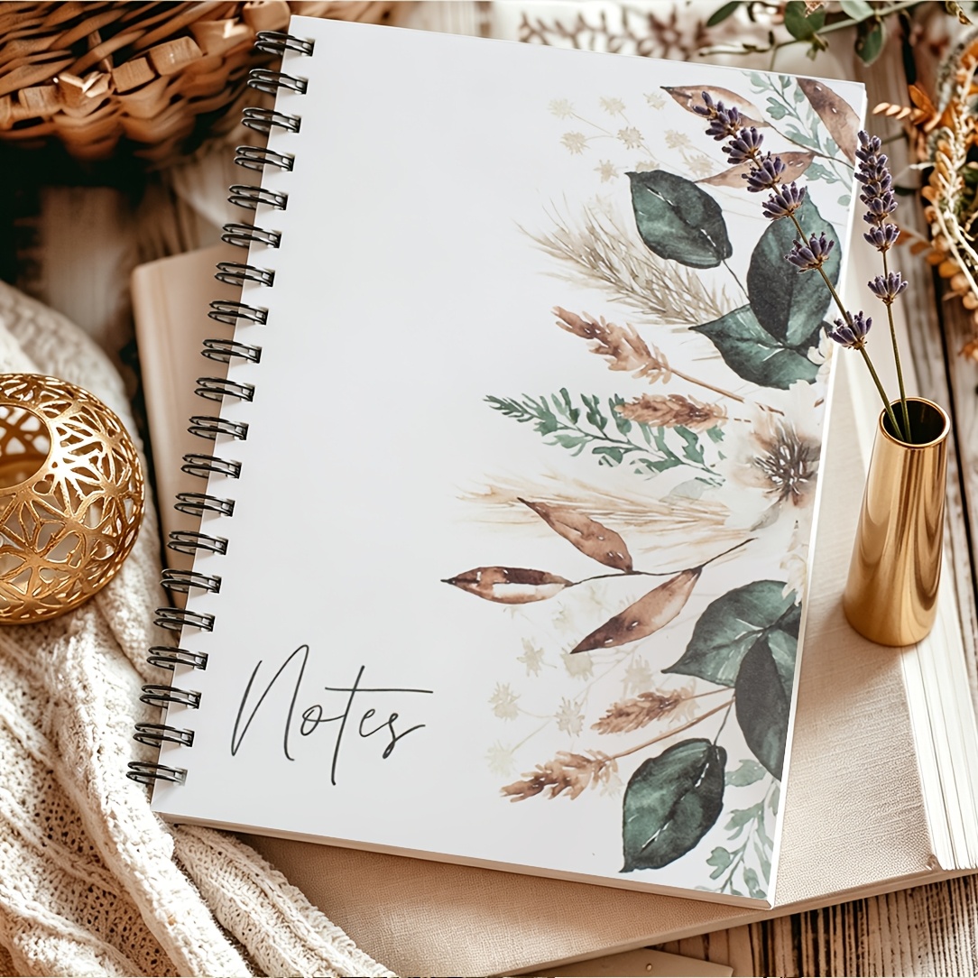 TEMU 1pc 50sheets Spiral Notebook Journal For Women - Cute Dried Floral College Ruled Notebook With Lined Pages - Perfect To Stay Organized And Boost