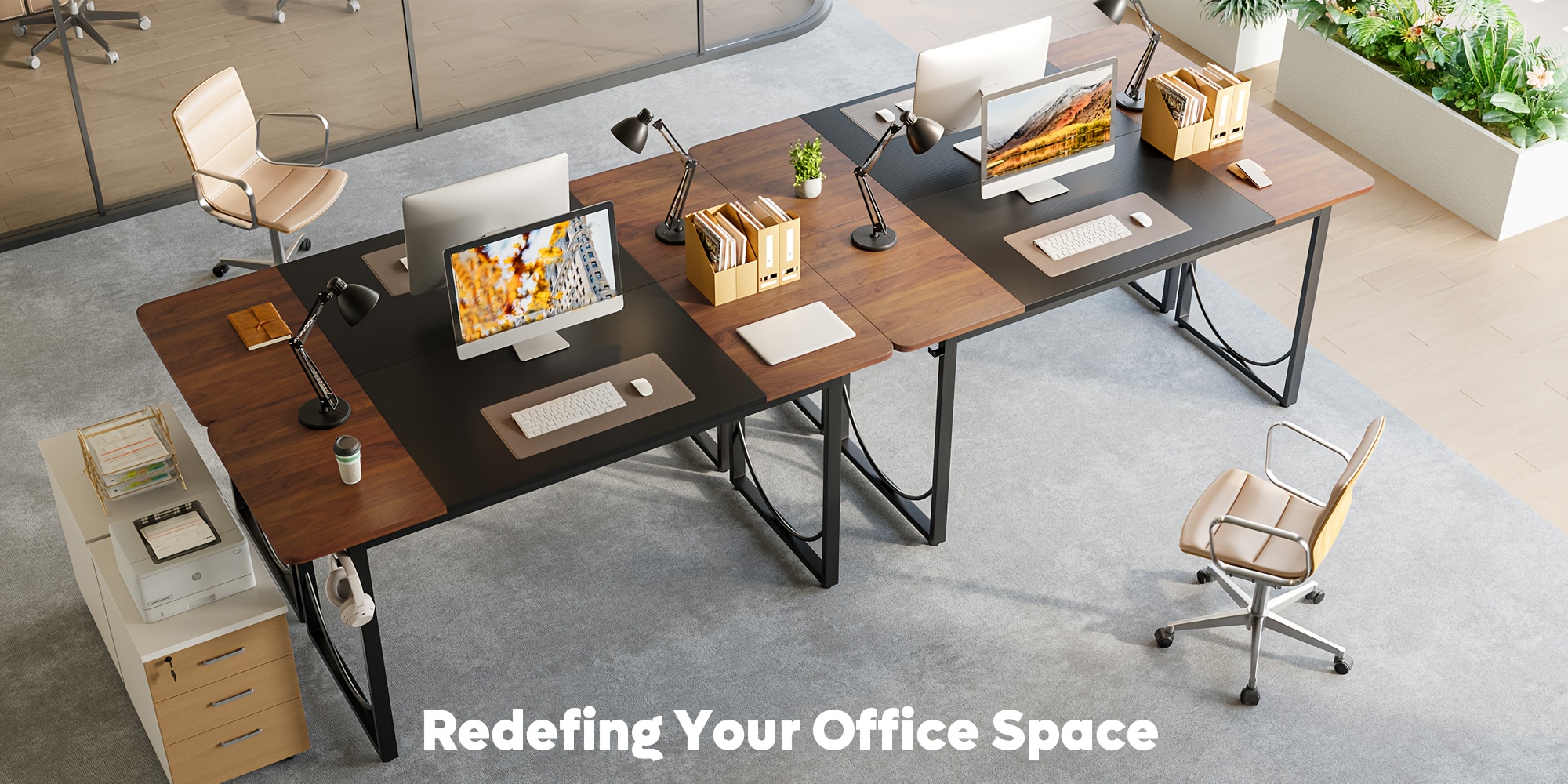 Executive Office Desk 63 Inches with Headphone Hooks, Modern Workstation for PC Laptop, Vanity Table, Craft Table, Office Furniture, Unique Color Matching Design, Computer Desk for Small Spaces, for home Office Workspace Gaming Desk with Metal Frame