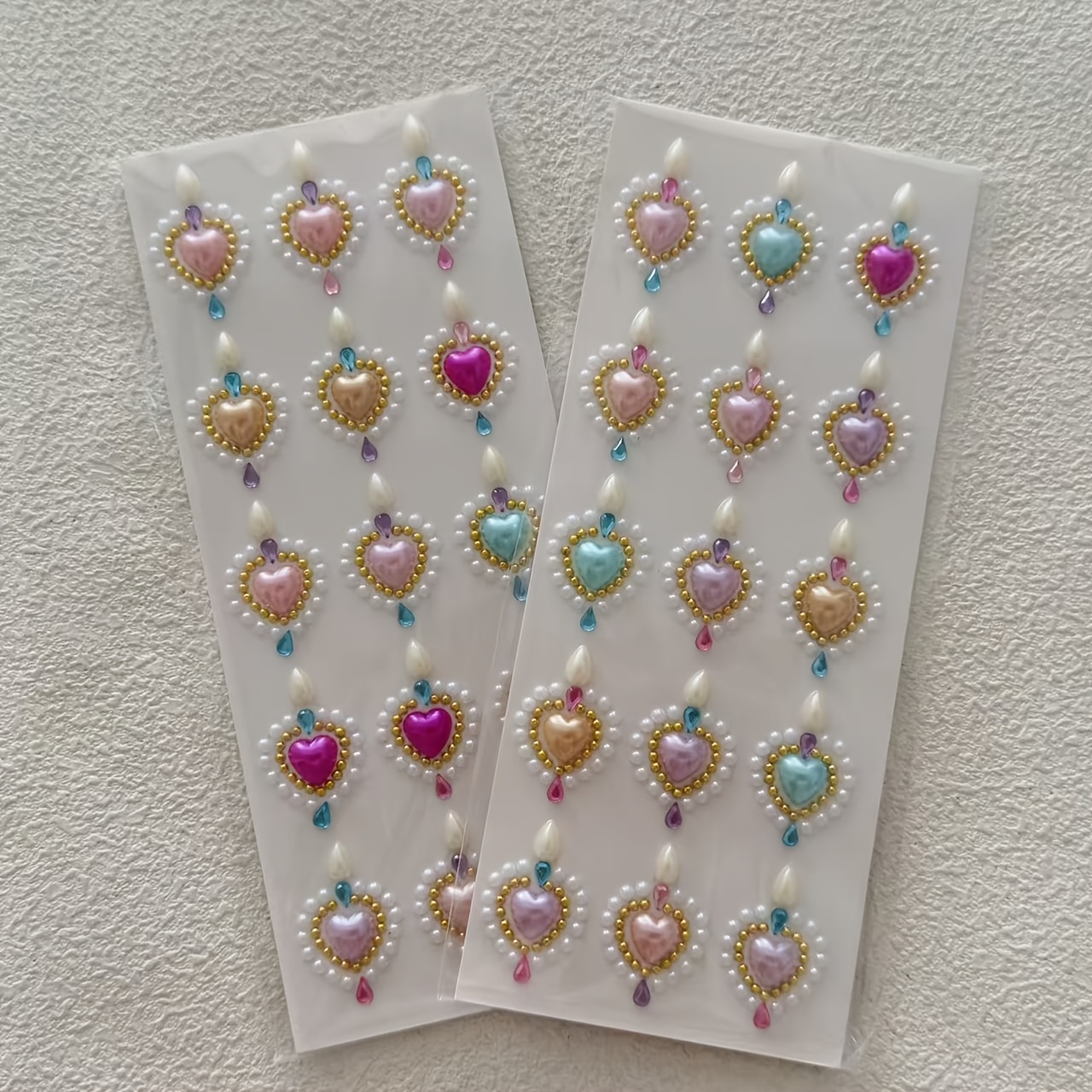 TEMU 2 Sheets Colored Iridescent Heart Stickers Forehead And Brow Glitter Patches Stage Makeup Sequin Stickers With Adhesive Backing Suitable For