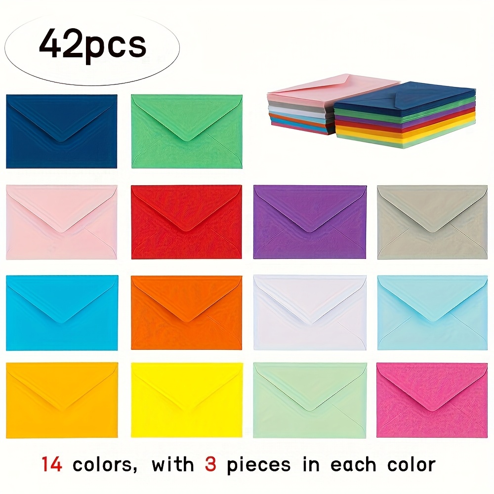 E-shop 70 Stk./42 Stk./14 Stk. Mini-Umschläge in 14 verschiedenen Farben, selbstklebend, Geschenkkarten, Visitenkarten-Umschläge (10 cm * 7 cm)