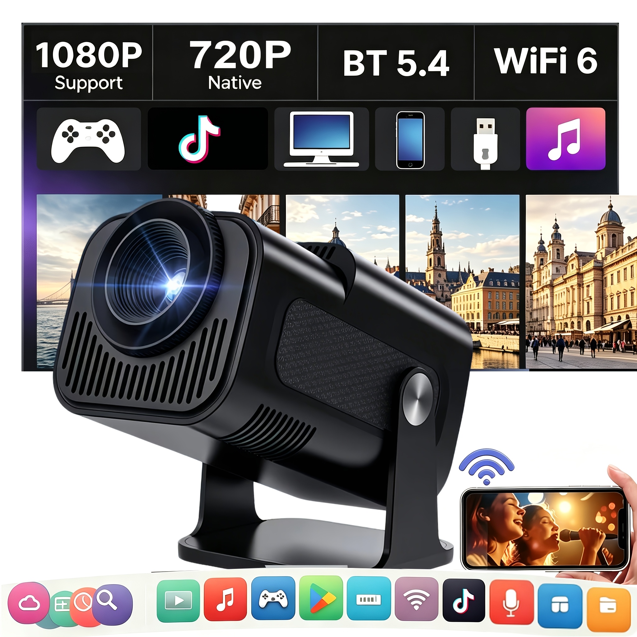 Image of Portable Mini Projector, Supports 1080p Resolution And 11 System; It Supports Wi-fi 6, Wireless , And Wireless 5.4, To Create A Home Theater Experience