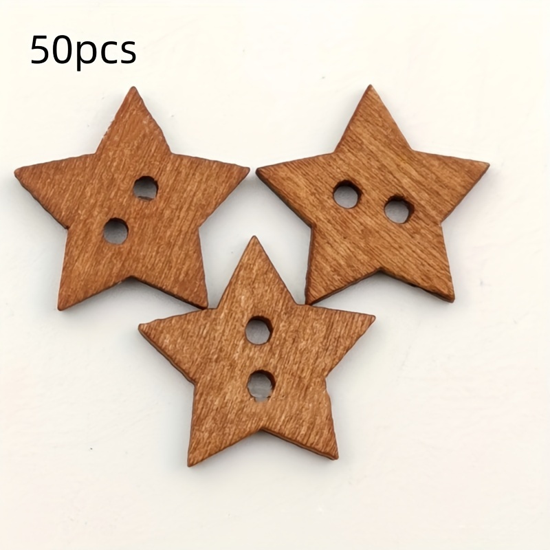 Image of 50pcs 20mm Retro Five-pointed Star Wooden Buttons Diy Wooden Decorative Retro Five-pointed Wooden Buttons