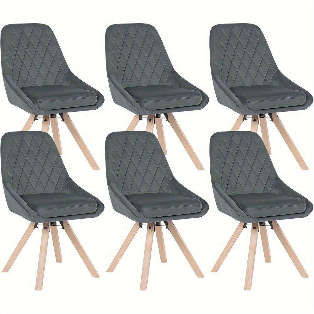 Image of 6pcs Swivel Dining Room Chairs, Kitchen Chairs, Upholstered Chairs With Velvet Cover, Living Room Chair, , Wood Legs, Dark Grey