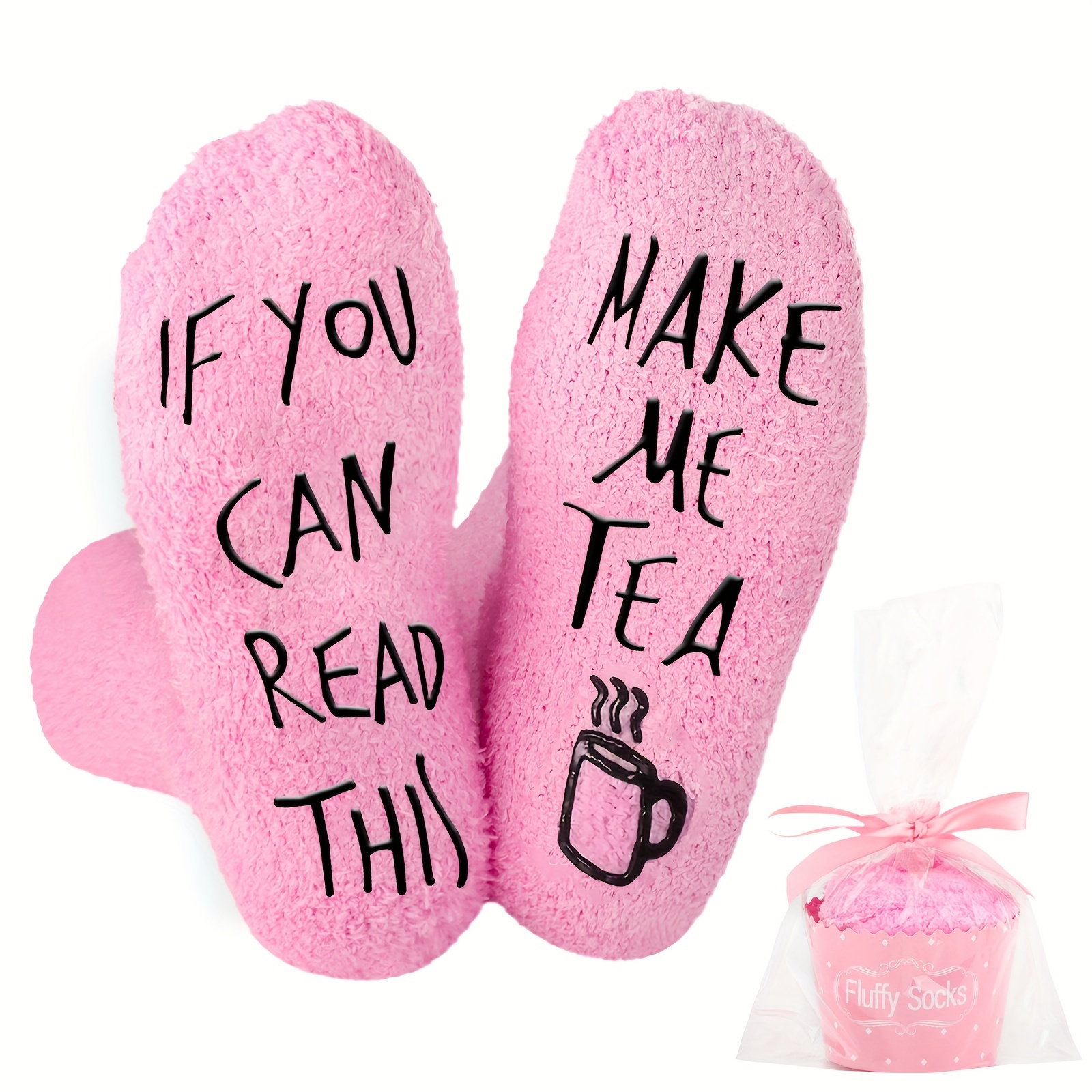 

Novelty Tea Request Fluffy Slipper Socks, 1 Pair - Cozy Polyester Fuzzy Socks With Funny Message, Non-feathered, Electricity-free, Wear For - Ideal Birthday, Christmas Gifts For Women