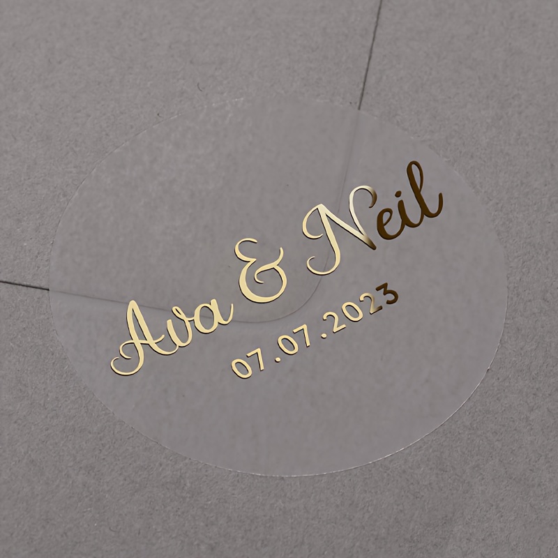 Image of 50pcs Custom Wedding Stickers, Personalized Name Tags, Custom Round Date Stickers, Custom Thank-you Stickers, Transparent Stickers, Birthday Gifts, Anniversary Gifts.