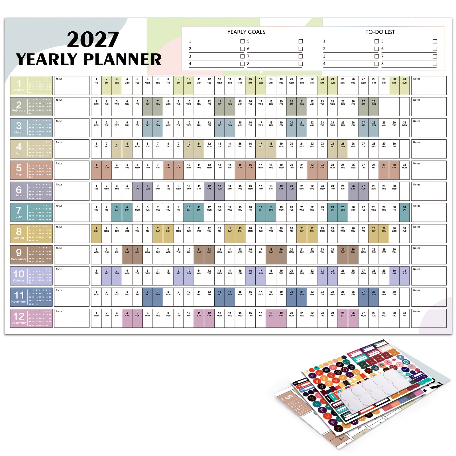 TEMU 2027 Large Wall Calendar - Full Year View Calendar 2027 Wall Calendar, Ideal For Home, Schools & Office, 2027 Wall Planner With 4 Sheets Of