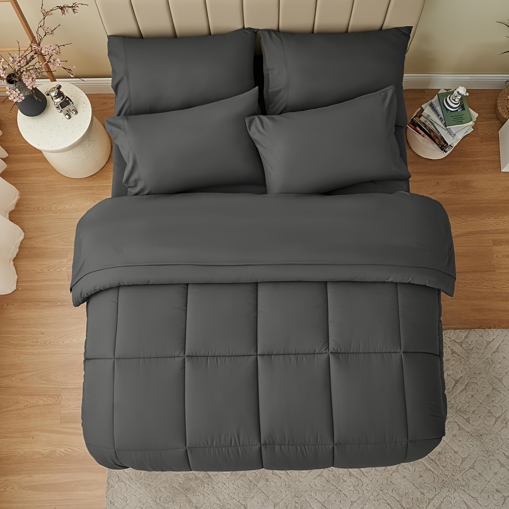 Image of 1pc Comforter Duvet Insert Full Size Duvet Soft Breathable Down Alternative Fill Lightweight Comforter Box Hotel Quality Grid Quilt Comforter With 4 Corner Tabs Machine Washable