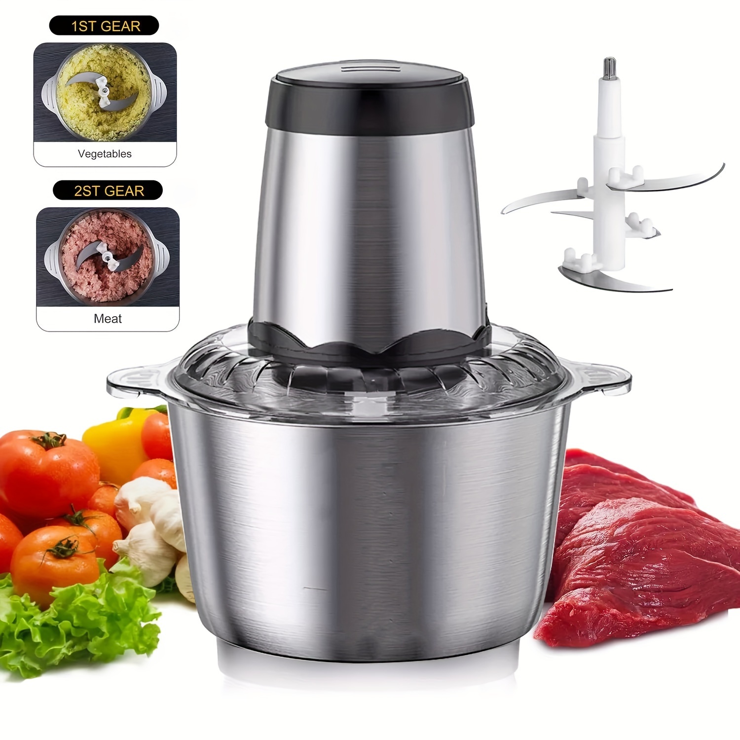 300w food processors for home and kitchen use meat grinder 4 bi level blades 2l electric food chopper meat grinder for meat vegetable fruits nuts and   food 2 speed   Product details 0