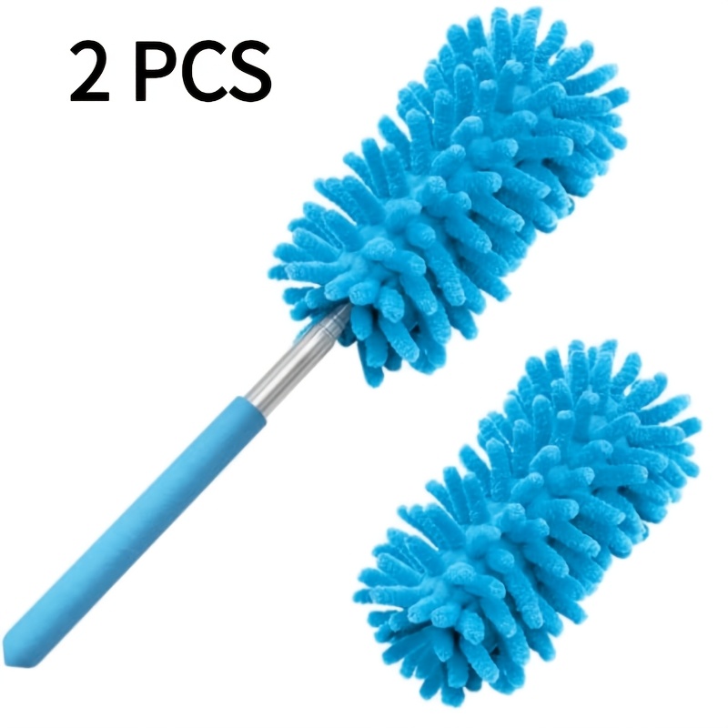 TEMU 2pcs Telescopic Microfiber Duster, Includes 1 Detachable And Washable Brush Head, For Dry And Wet Use, Multi-functional Cleaning Brush, Suitable