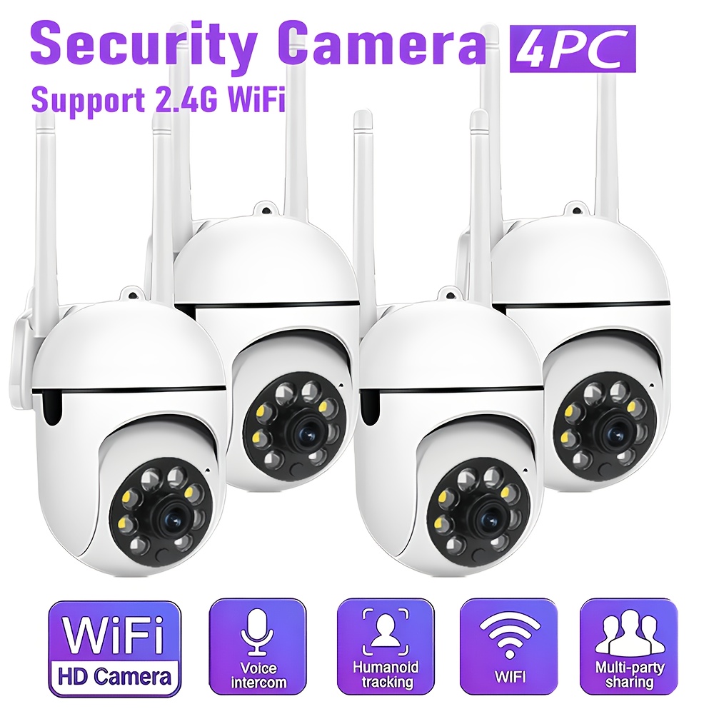 TEMU 4pcs Wireless Smart Camera-3mp Full Hd, 2.4ghz Single-band Wi-fi, 360° Pan/tilt, Night Vision, Auto-alerts, Audio, Motion Tracking; For Indoor