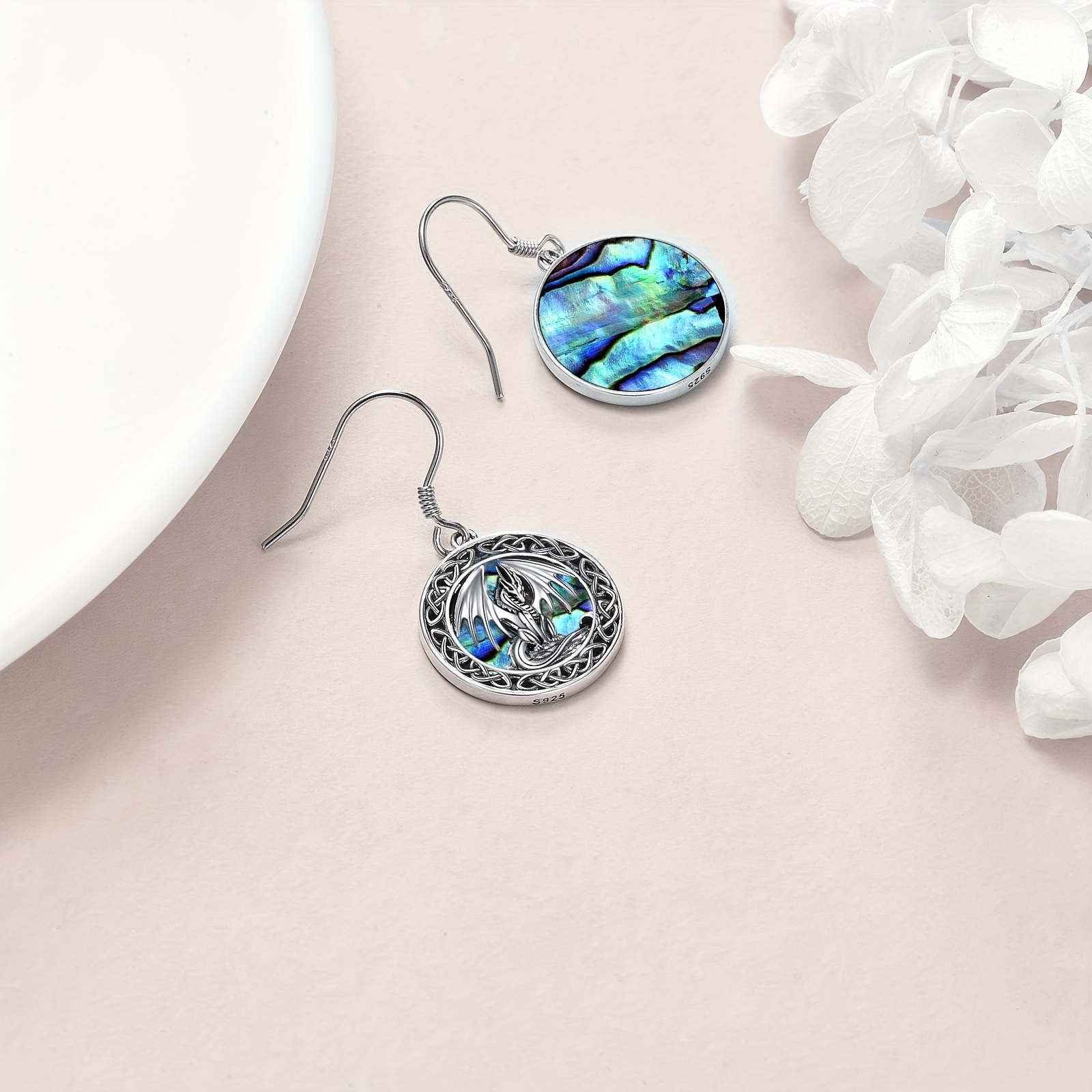 a pair of womens fashion drop earrings dragon earrings abalone shell jewelry 5  sterling silver daily wear gift Product details 3