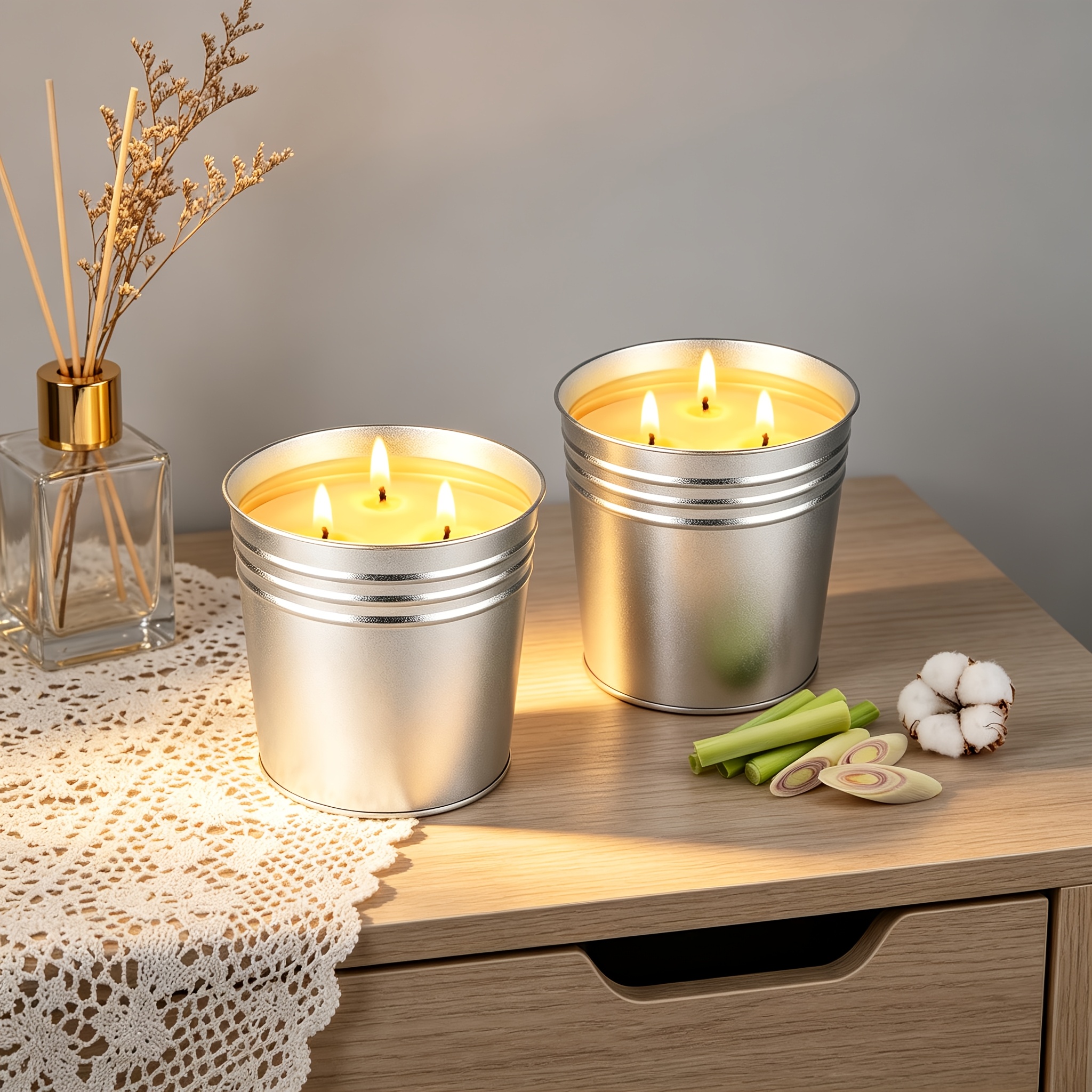 TEMU 2 Pack 17 Oz Smokeless Scented Candle, Fresh Botanical Herbal Scent, Reusable Metal Tin Candle, For Home Yard .