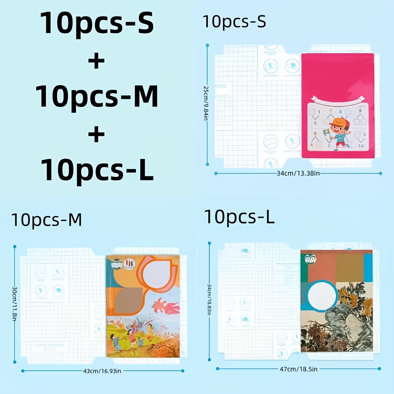 TEMU 10pcs/30pcs Self-adhesive Book Protectors (cpp Material) - Transparent/s/m/l Sizes, Suitable For School, Office, Magazines, Diaries -