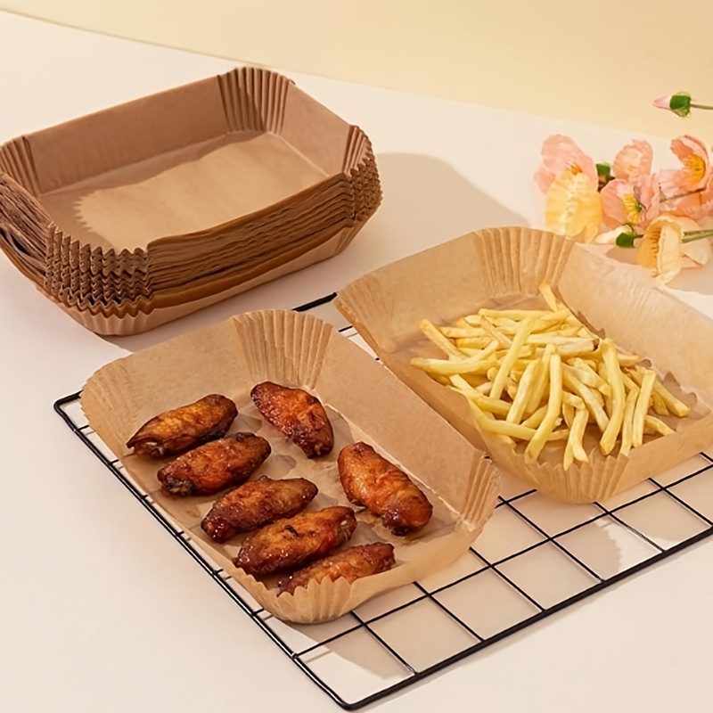   200  non stick air fryer liners heat resistant oil proof waterproof baking trays compatible with dual basket air fryers   grade   reusable air fryer paper basket liner and container for   food grade air fryer accessories details 2