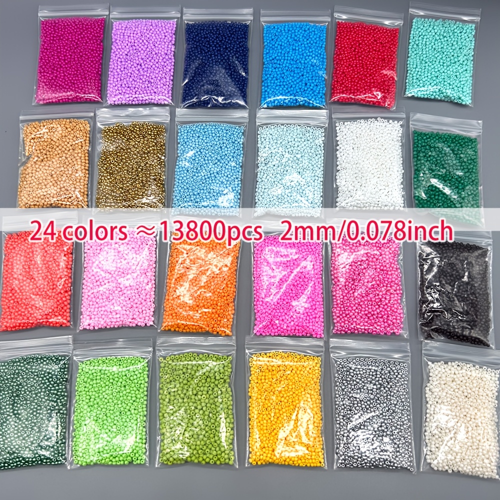 TEMU Perles de verre de riz 2 mm, 13 800 pièces, petites perles rondes de taille uniforme, 24 couleurs, style bohème, adaptées aux bracelets, ,