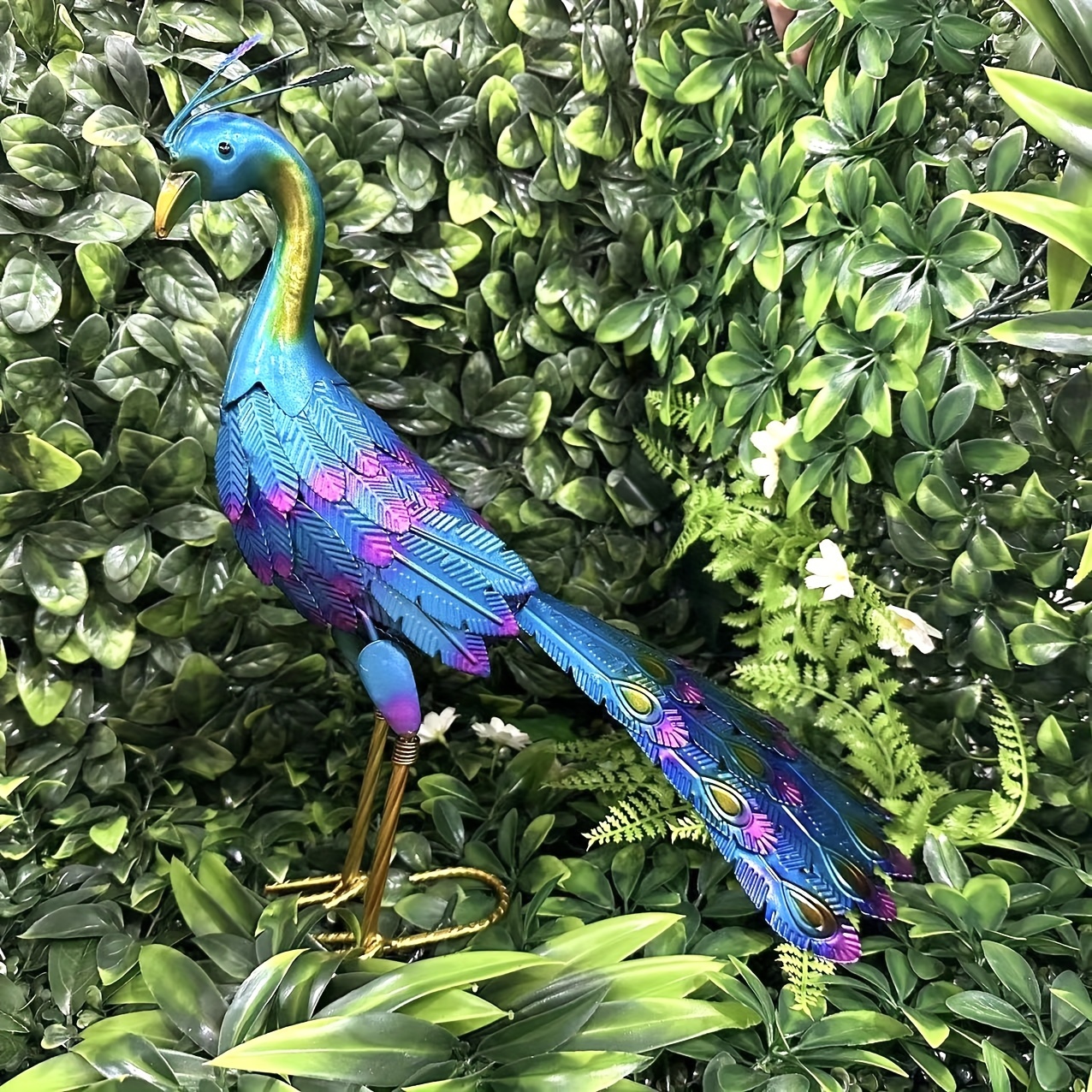 1pc, Metallic Peacock Statue Standing Outdoor Indoor Bird Yard Art Porch Decoration