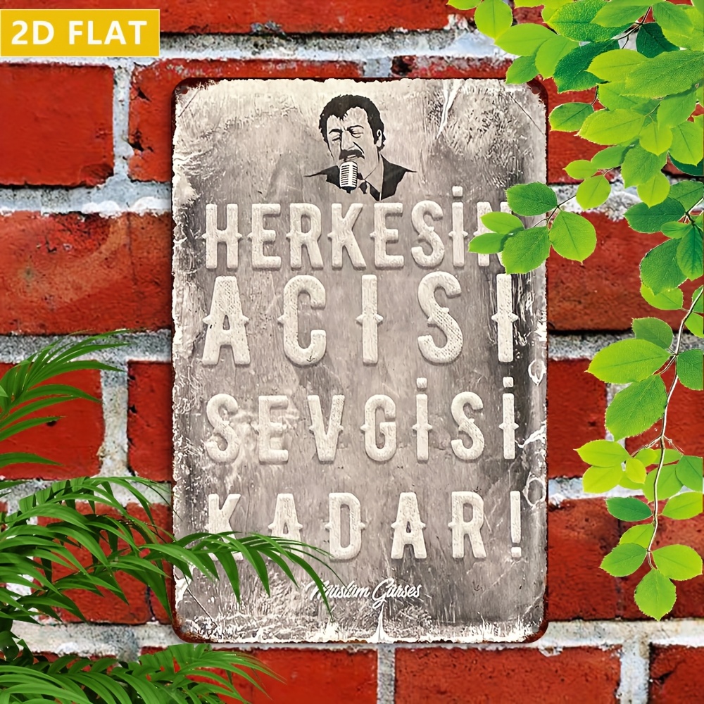TEMU 2D Flach, 1 Stück Türkisches Zitat Wandschild "Herkesin Acısı Sevgisi !" - Robustes Retro Türkisches Sprichwort Metallposter, Türkischer Spruch
