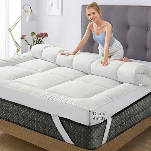 10cm hotel quality mattress topper super soft with 1200gsm hollowfiber filling elasticized corner straps white grey blue black random colour single small double 4ft super king size