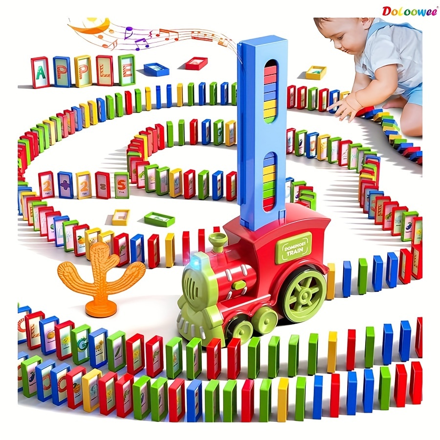 

Doloowee Domino Train Toys, 217pcs Automatic Domino Train Fun Toys With Alphabet & Number Stickers, Toddler Toys With Steam, Lights, Music, Train Set, Creative Game Toy For Kids Age 3 4 5 6+