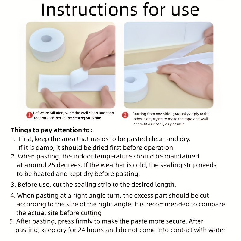 3pcs waterproof pvc tape filling strip self   sealing tape suitable for sealing bathroom bathtubs kitchen sinks toilet bases   filling stickers suitable for home   16 feet per roll details 3