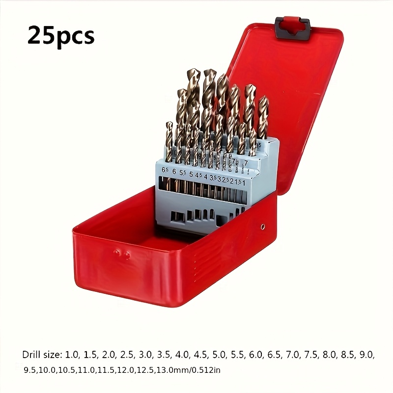 

25pcs M35 Cobalt Drill Bit Set, 1.0mm-13.0mm Hss-co Twist Bits With Metal Case For Stainless Steel, Wood & Metal Drilling, Drill Bits