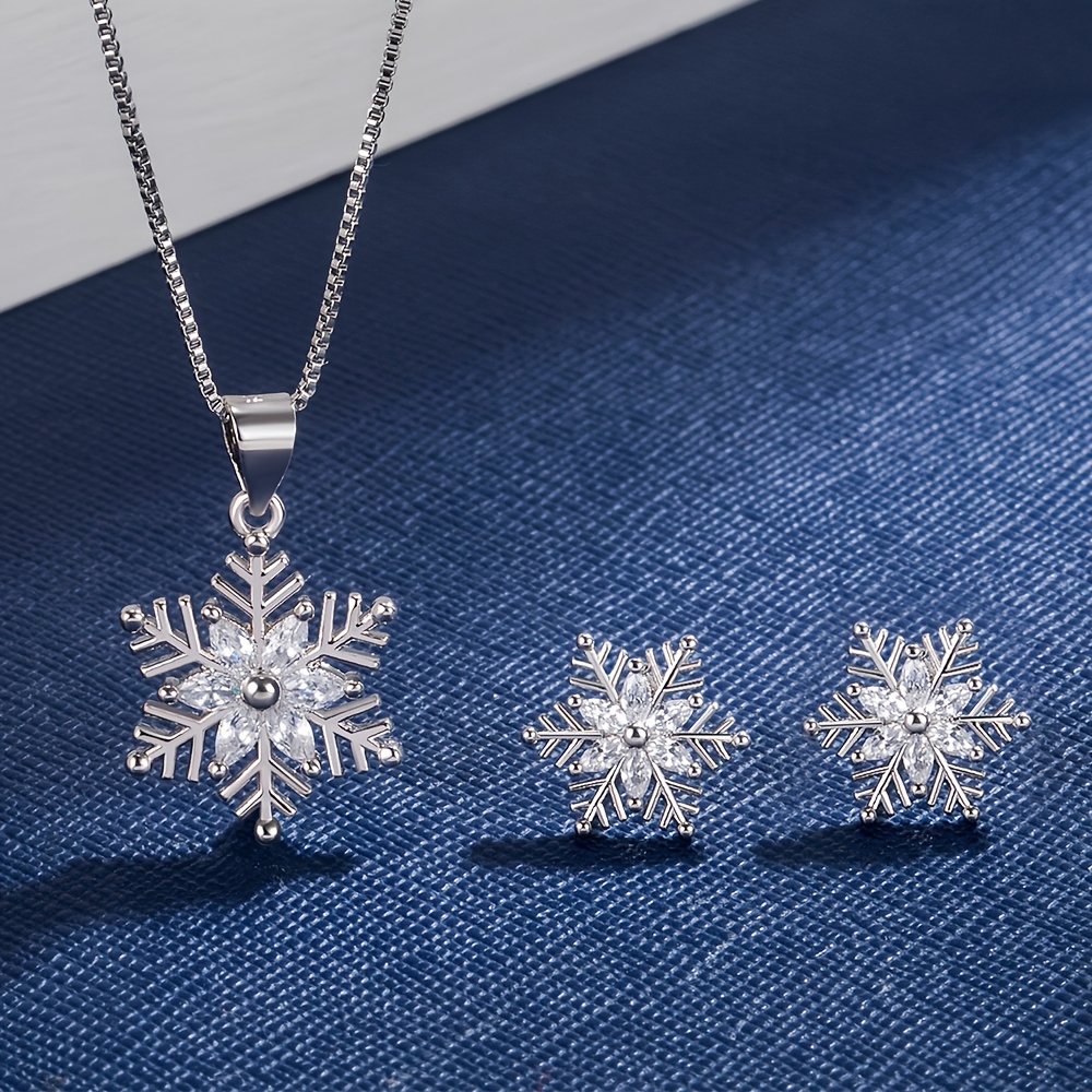 S925 Silver Snowflake Necklace Set, Stylish and Unique