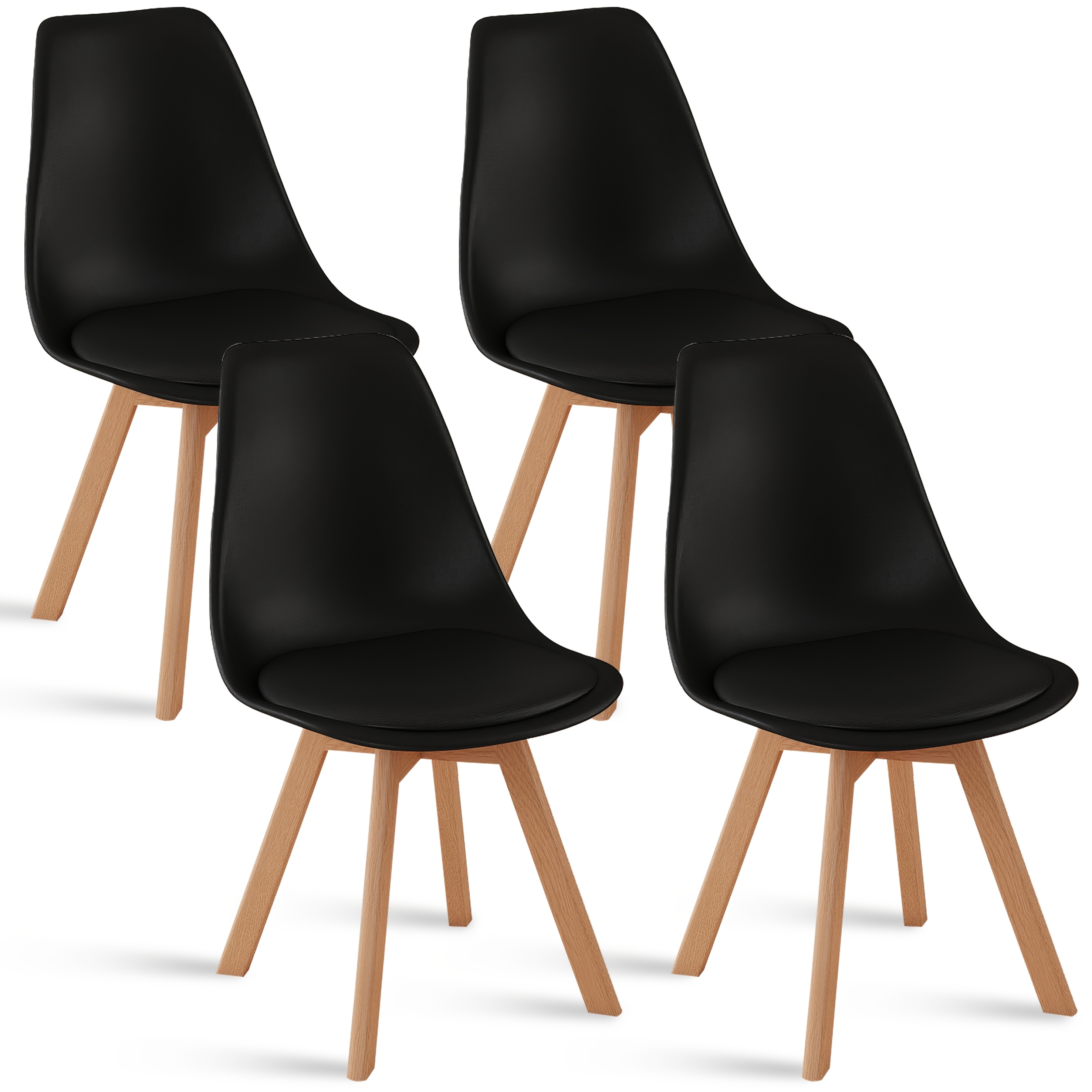 Egoonm Set Of 4 Modern Dining Chairs, Upholstered Kitchen Chairs With Wood Legs And Faux Leather Cushion For Dining Room, Living Room, Bedroom, Cafe, And More (white/black/gray)