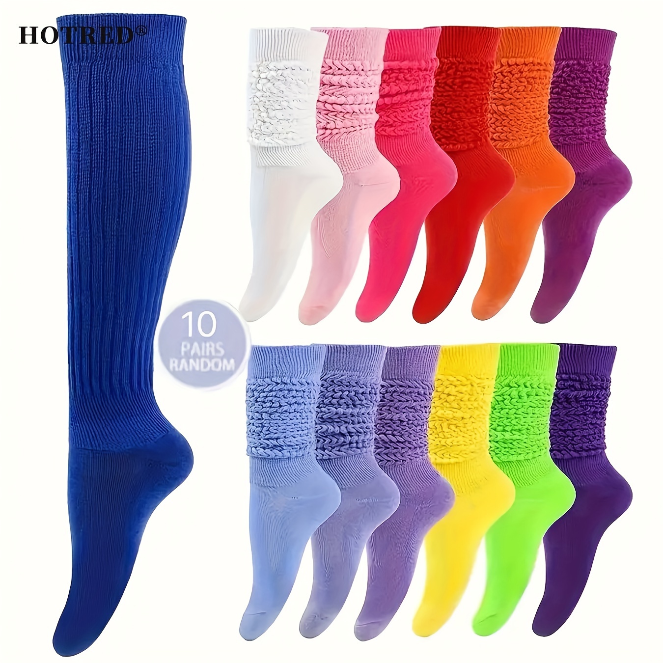 

10 Pairs Cozy & Trendy Solid Color Slouch Socks - , Knit For For Fall & Winter, Mid Tube Socks, Knee High Socks, Stylish Slim 's Stockings & Hosiery, Candy-colored Mid Tube Socks